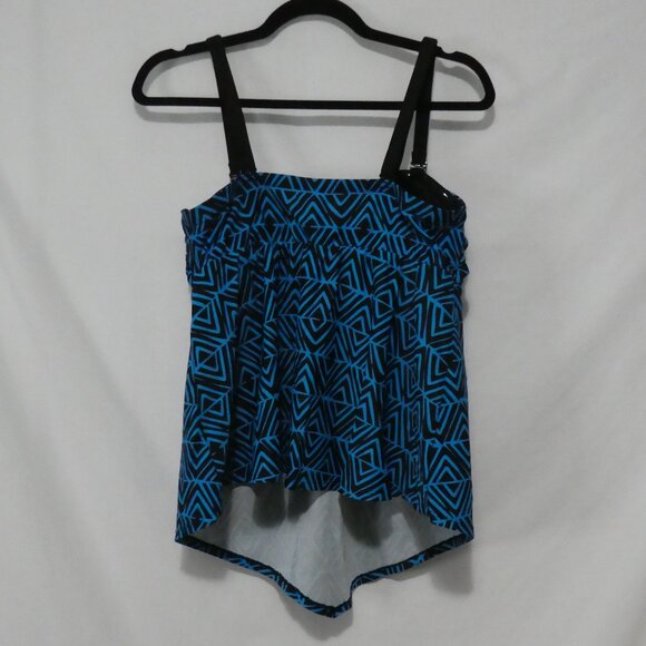 CACTUS | 1X | Geometric Blue and Black Tankini Top - Picture 2 of 13